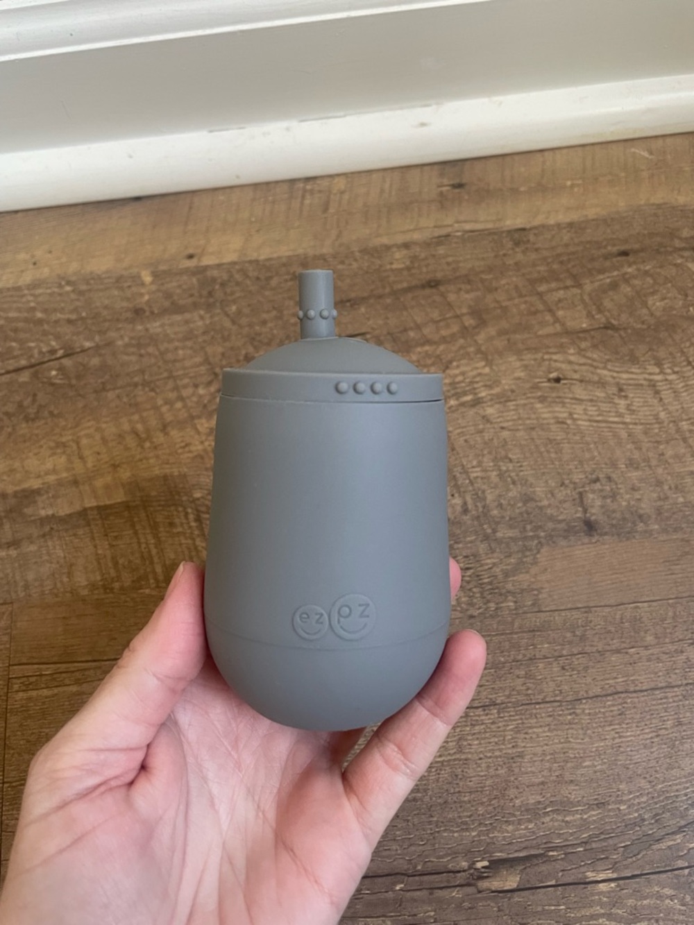 ezpz Gray Silicone Toddler Cup with Straw - Spill-Resistant